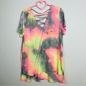 Tie-Dye V-Neck Short Sleeve T-Shirt Size Medium